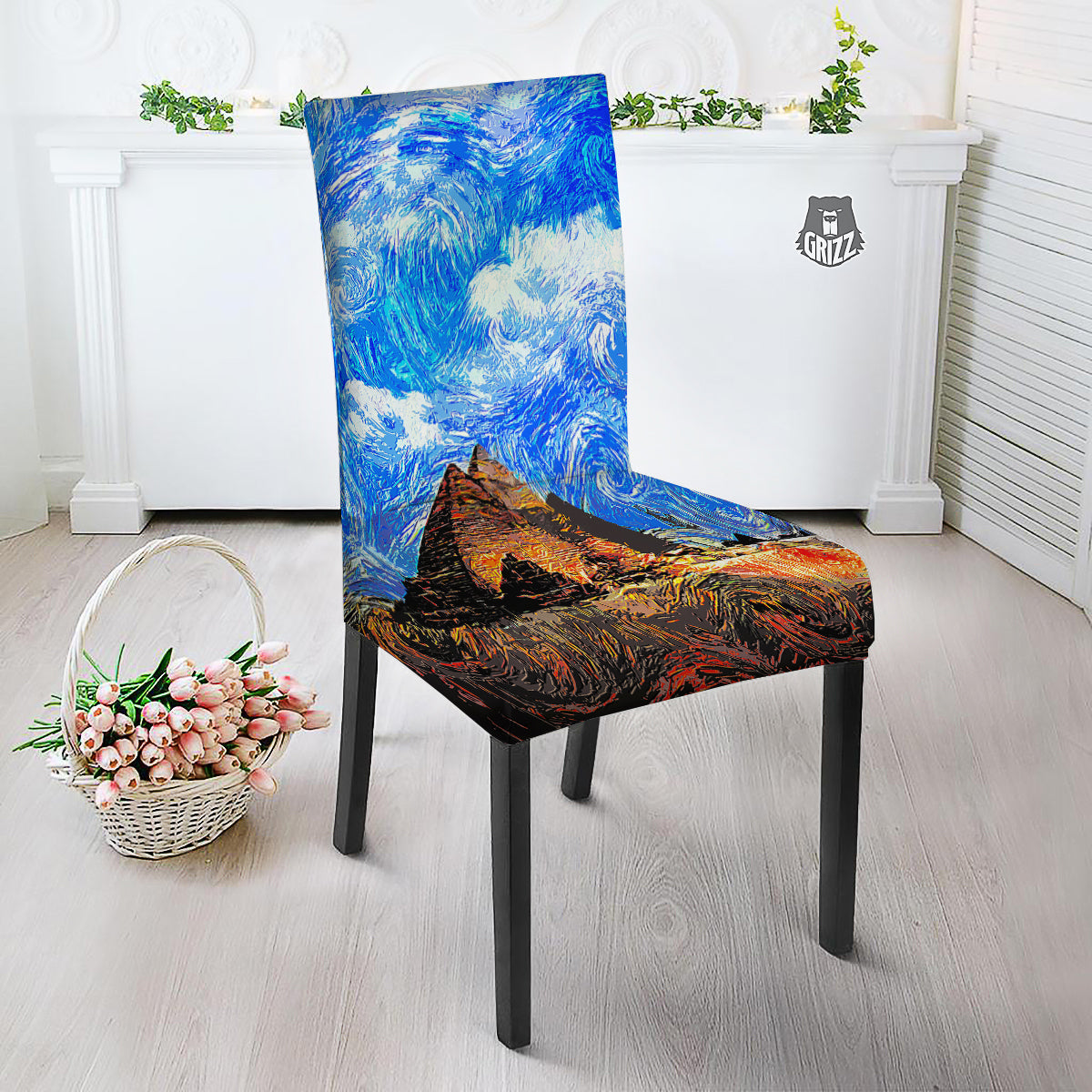 Starring Night Pyramids Print Dining Chair Slipcover-grizzshop