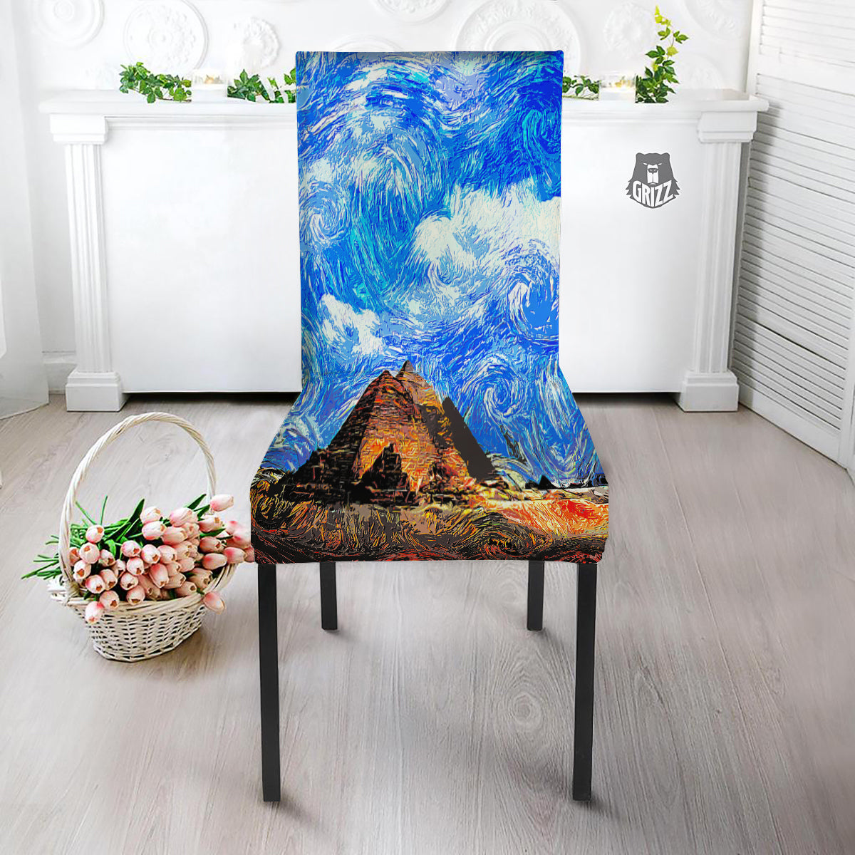 Starring Night Pyramids Print Dining Chair Slipcover-grizzshop