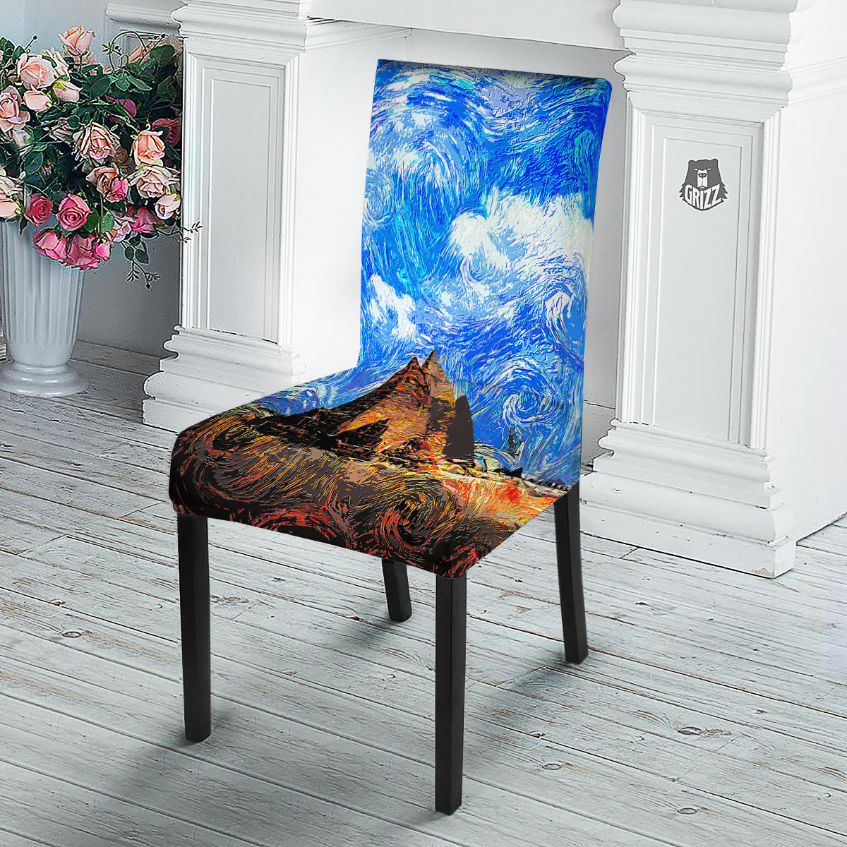 Starring Night Pyramids Print Dining Chair Slipcover-grizzshop