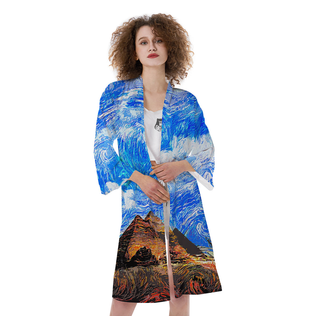 Starring Night Pyramids Print Kimono-grizzshop