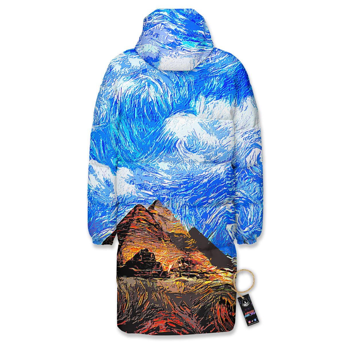 Starring Night Pyramids Print Long Down Jacket-grizzshop
