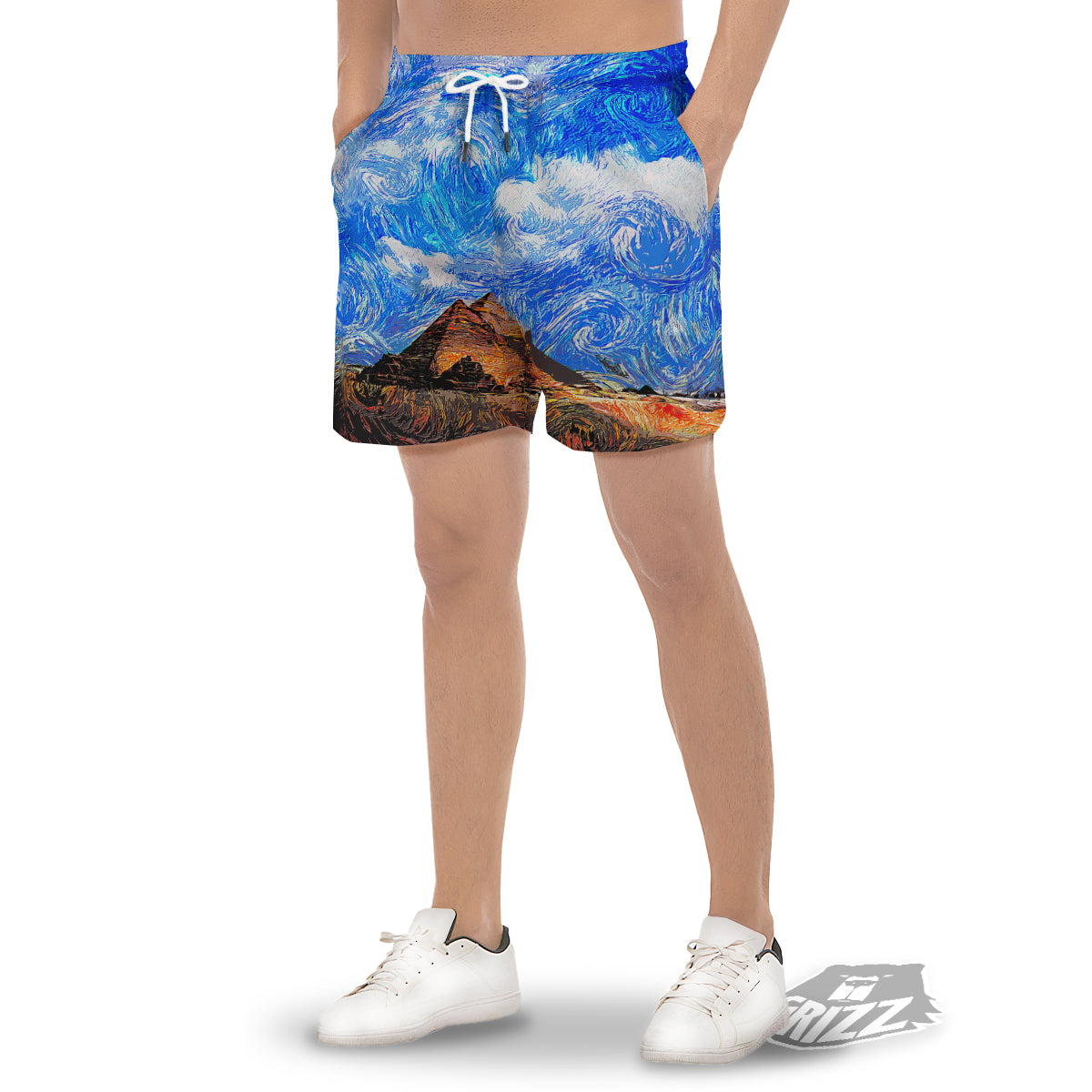 Starring Night Pyramids Print Men's Gym Shorts-grizzshop