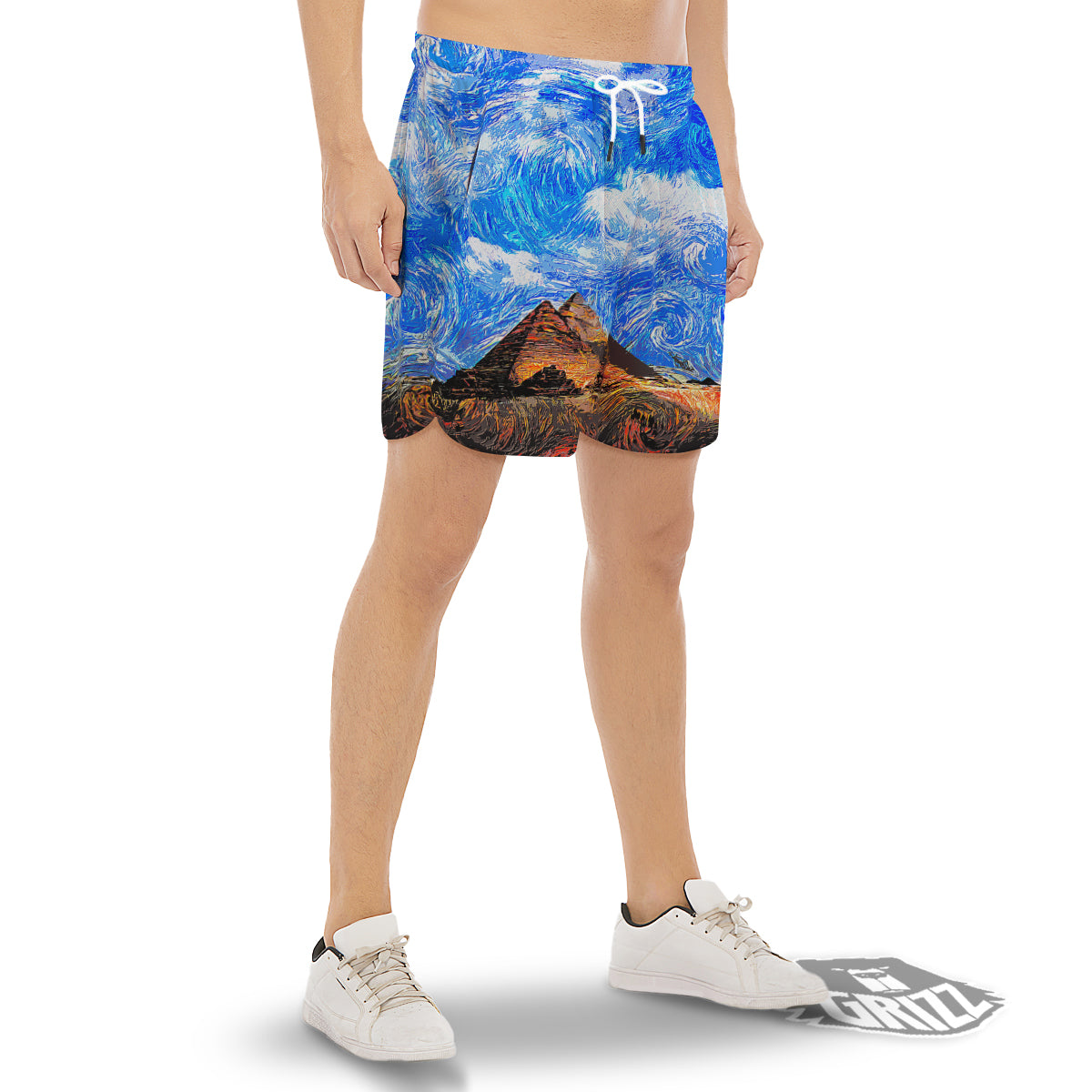 Starring Night Pyramids Print Men's Gym Shorts-grizzshop
