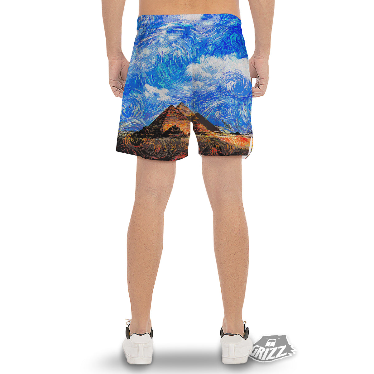 Starring Night Pyramids Print Men's Gym Shorts-grizzshop