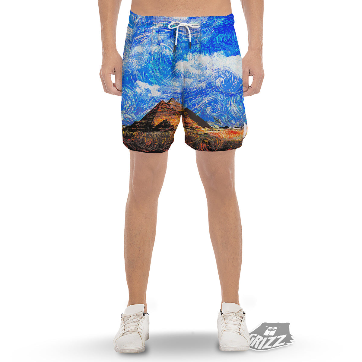 Starring Night Pyramids Print Men's Gym Shorts-grizzshop