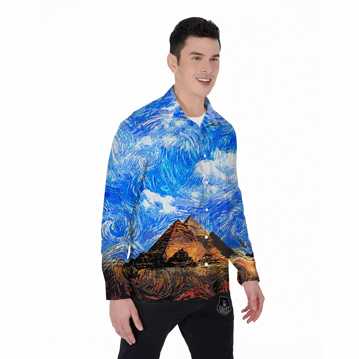 Starring Night Pyramids Print Men's Long Sleeve Shirts-grizzshop