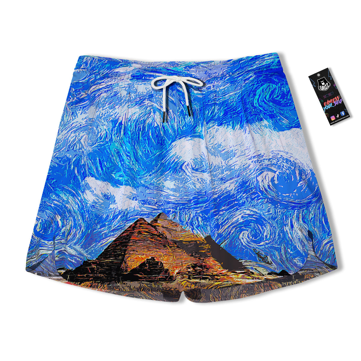 Starring Night Pyramids Print Men's Running Shorts-grizzshop