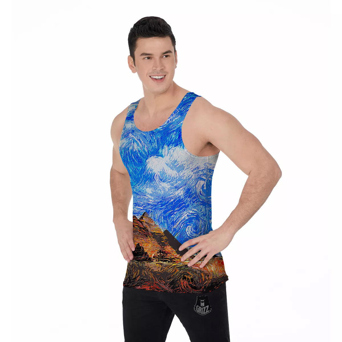 Starring Night Pyramids Print Men's Tank Top-grizzshop