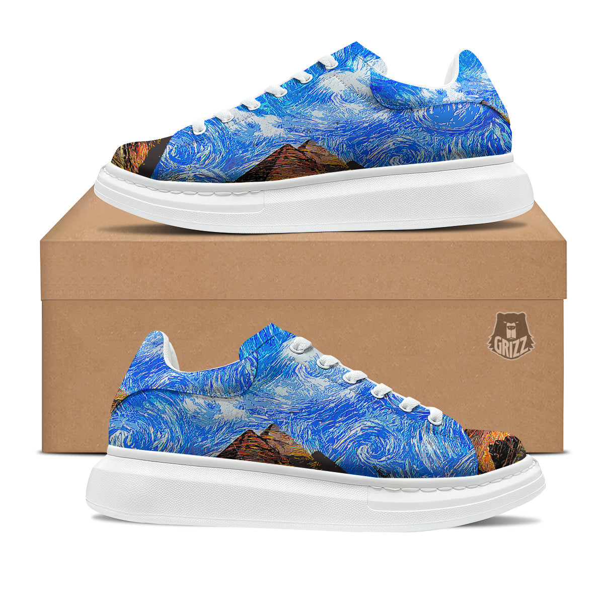 Starring Night Pyramids Print Platform Shoes-grizzshop