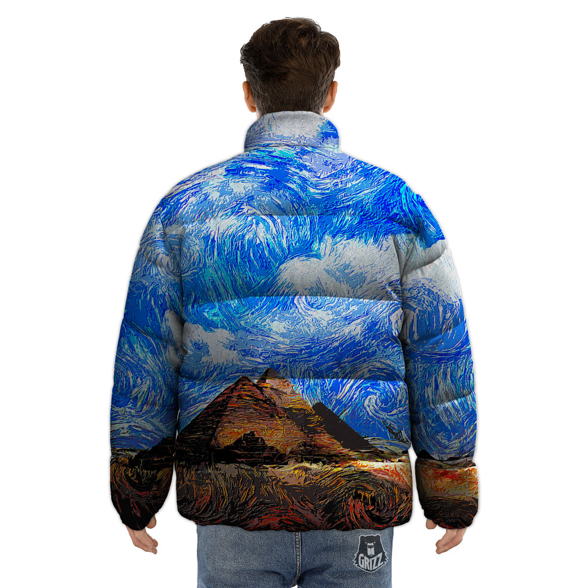 Starring Night Pyramids Print Puffer Jacket-grizzshop