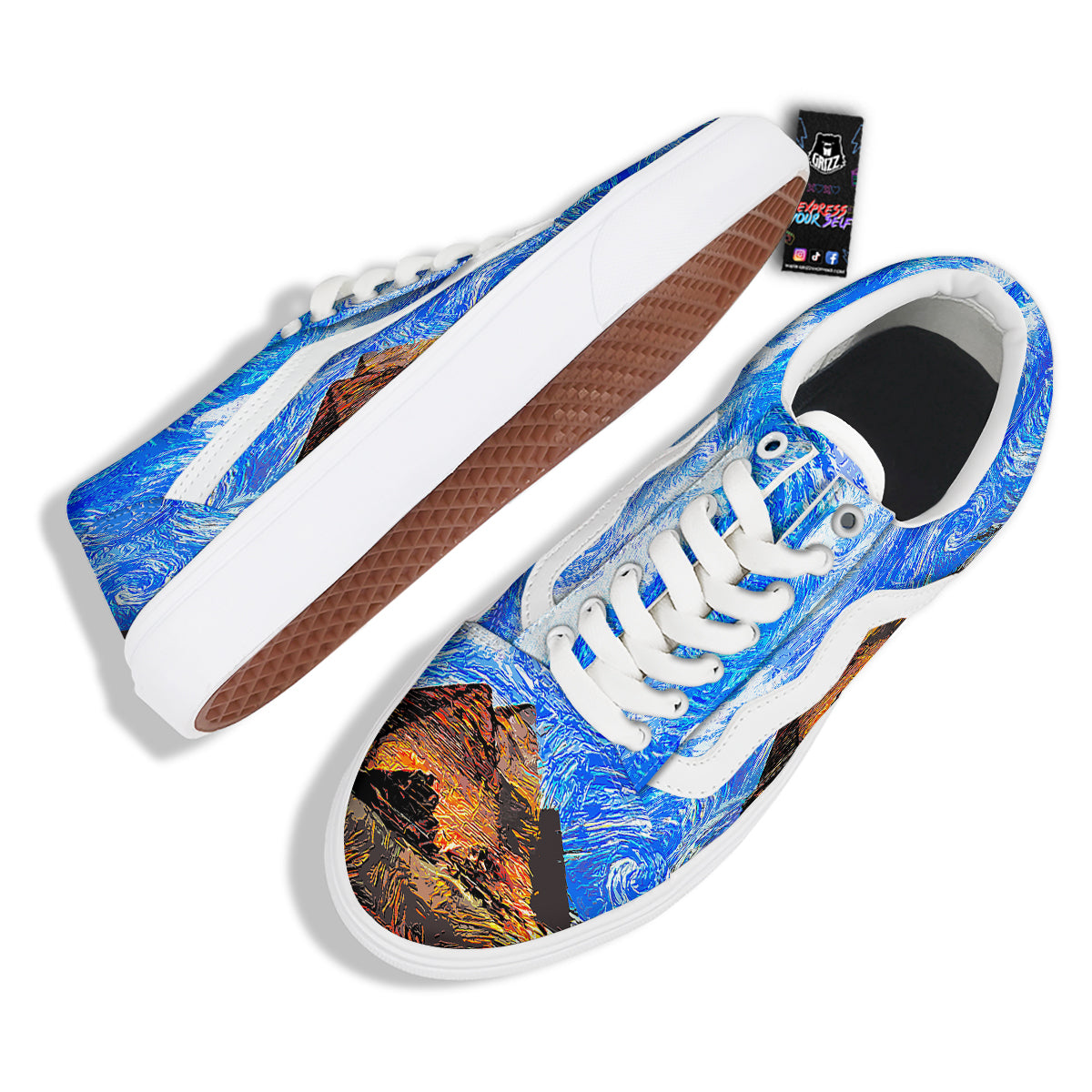 Starring Night Pyramids Print Skate Shoes-grizzshop