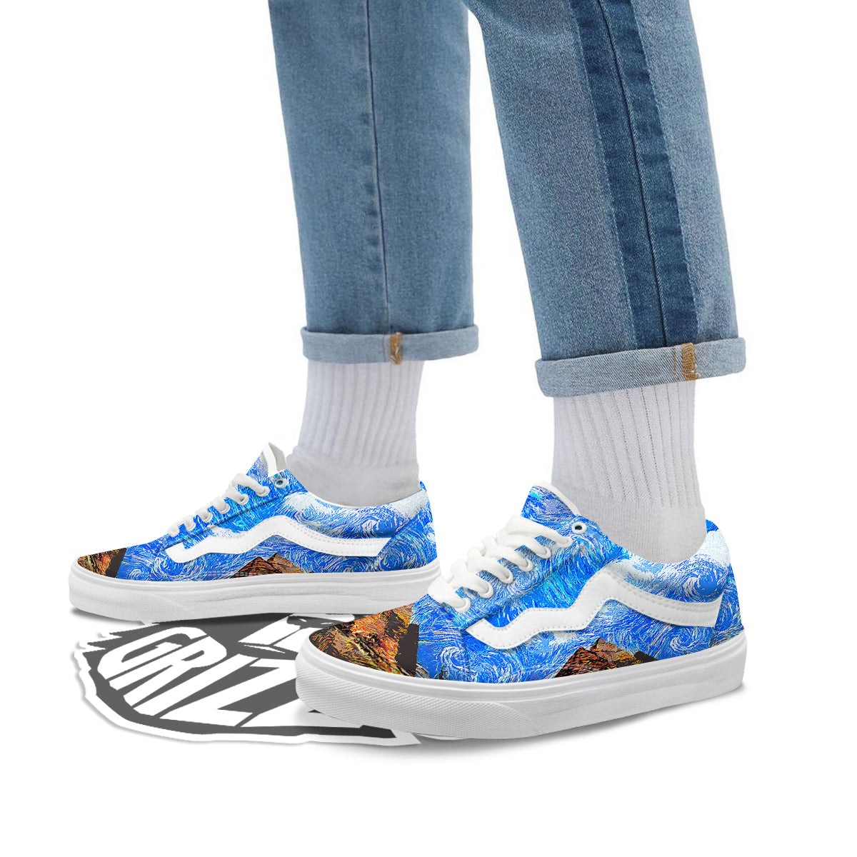 Starring Night Pyramids Print Skate Shoes-grizzshop
