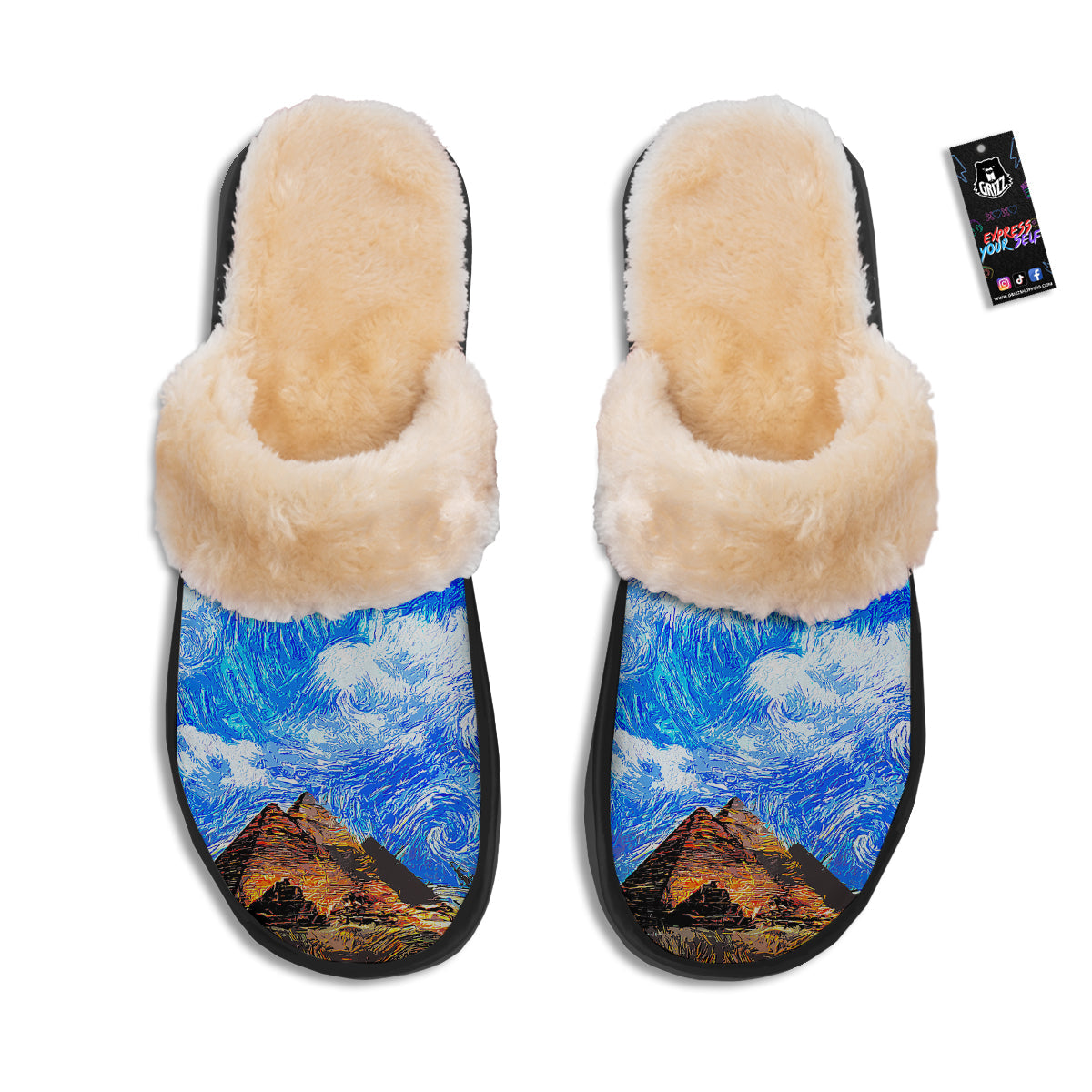 Starring Night Pyramids Print Slippers-grizzshop