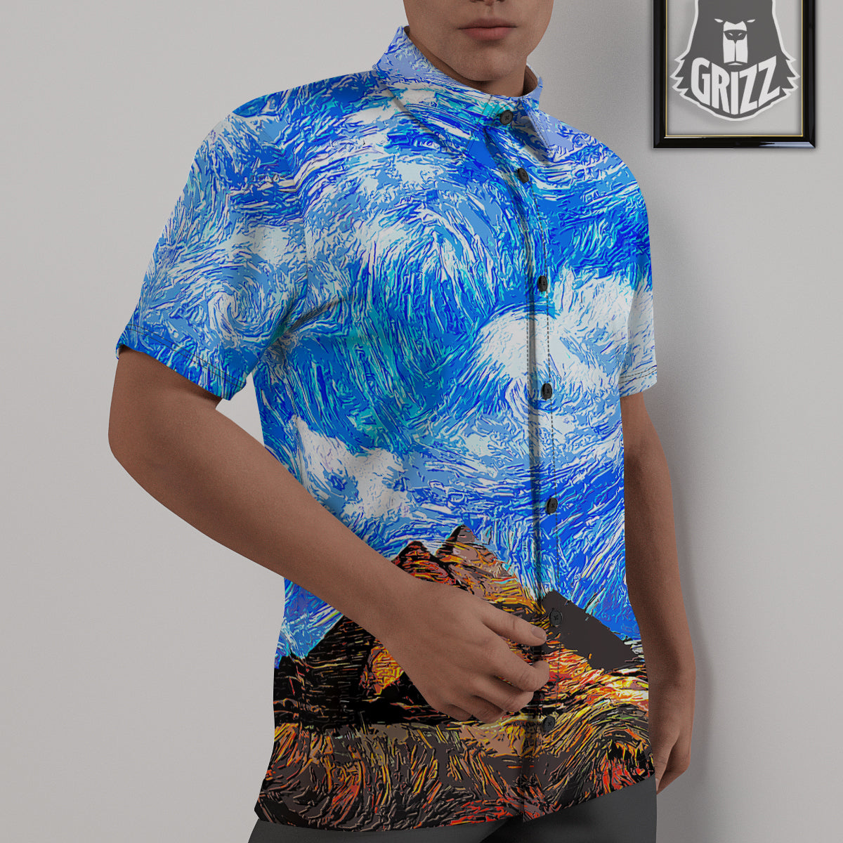Starring Night Pyramids Print Untucked Shirts-grizzshop