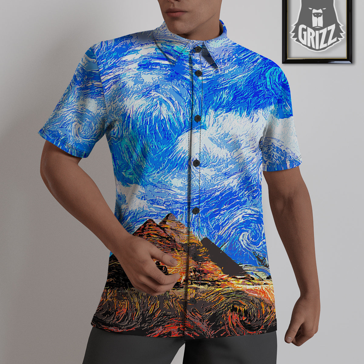 Starring Night Pyramids Print Untucked Shirts-grizzshop