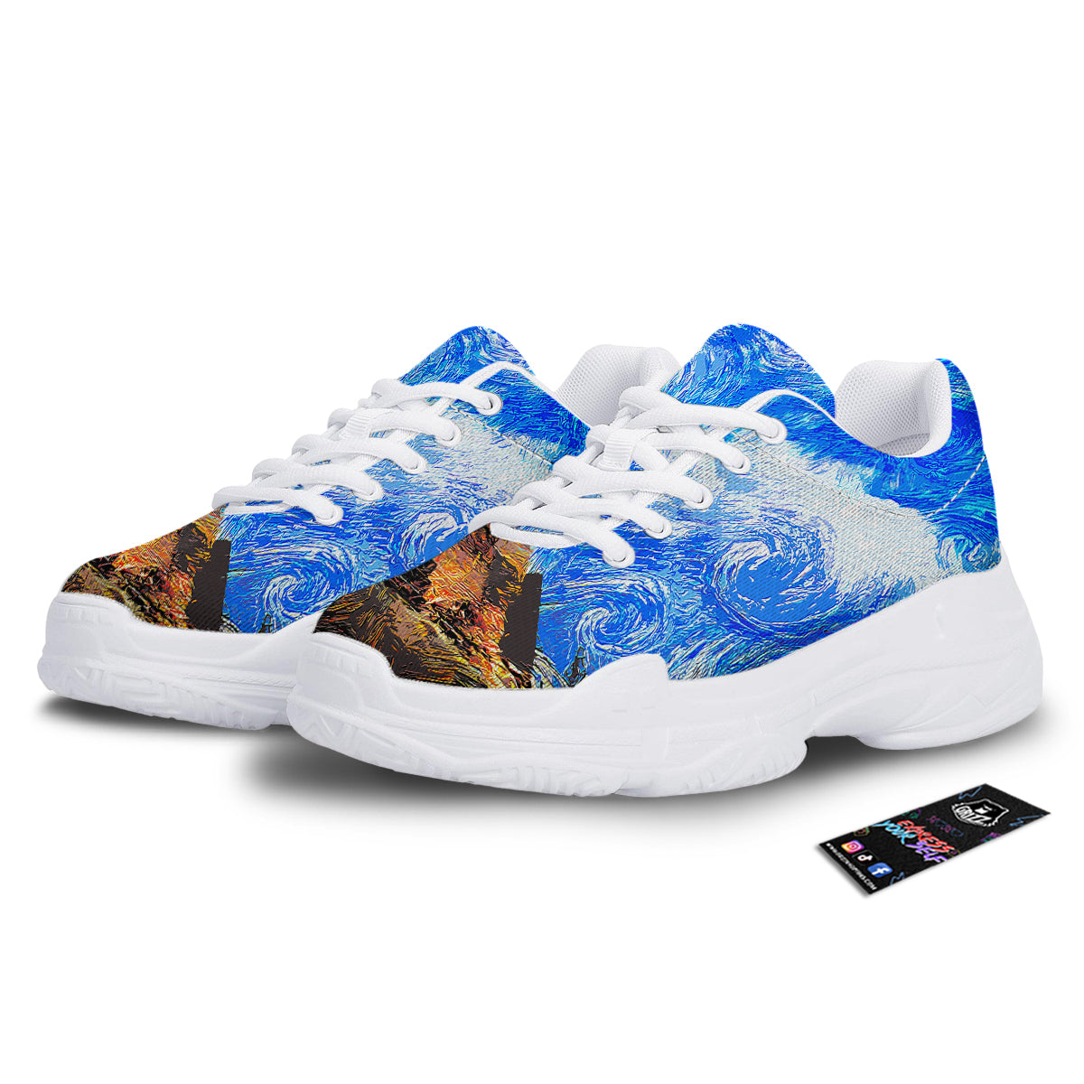 Starring Night Pyramids Print White Chunky Shoes-grizzshop
