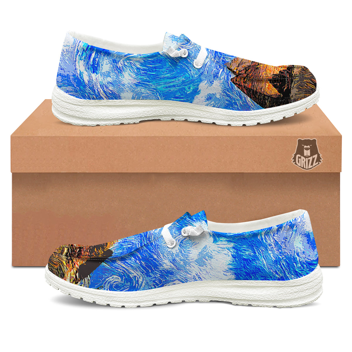 Starring Night Pyramids Print White Loafers-grizzshop