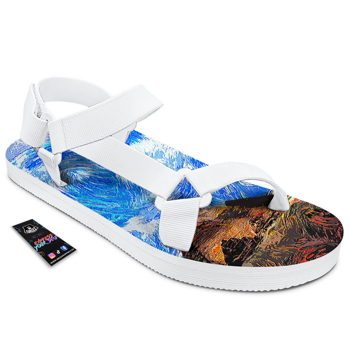 Starring Night Pyramids Print White Open Toe Sandals-grizzshop