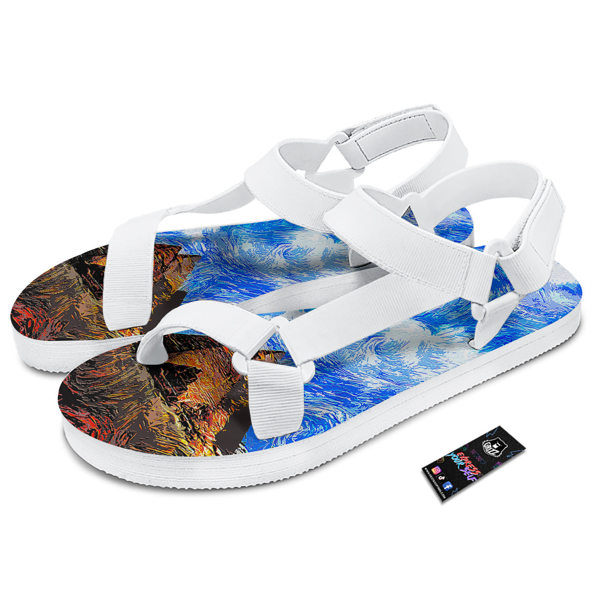 Starring Night Pyramids Print White Open Toe Sandals-grizzshop