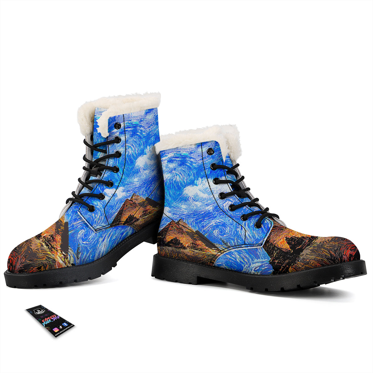 Starring Night Pyramids Print Winter Boots-grizzshop