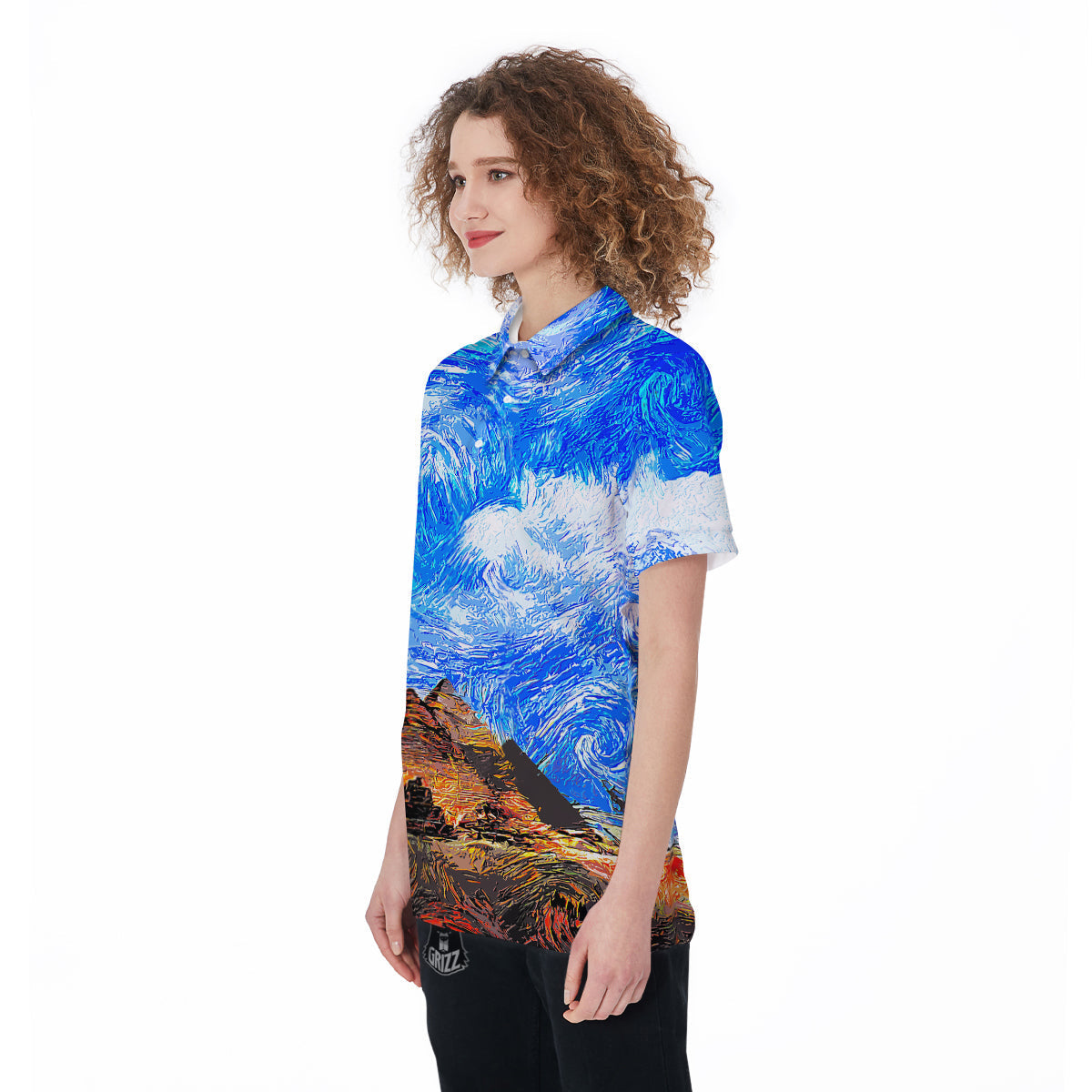 Starring Night Pyramids Print Women's Golf Shirts-grizzshop