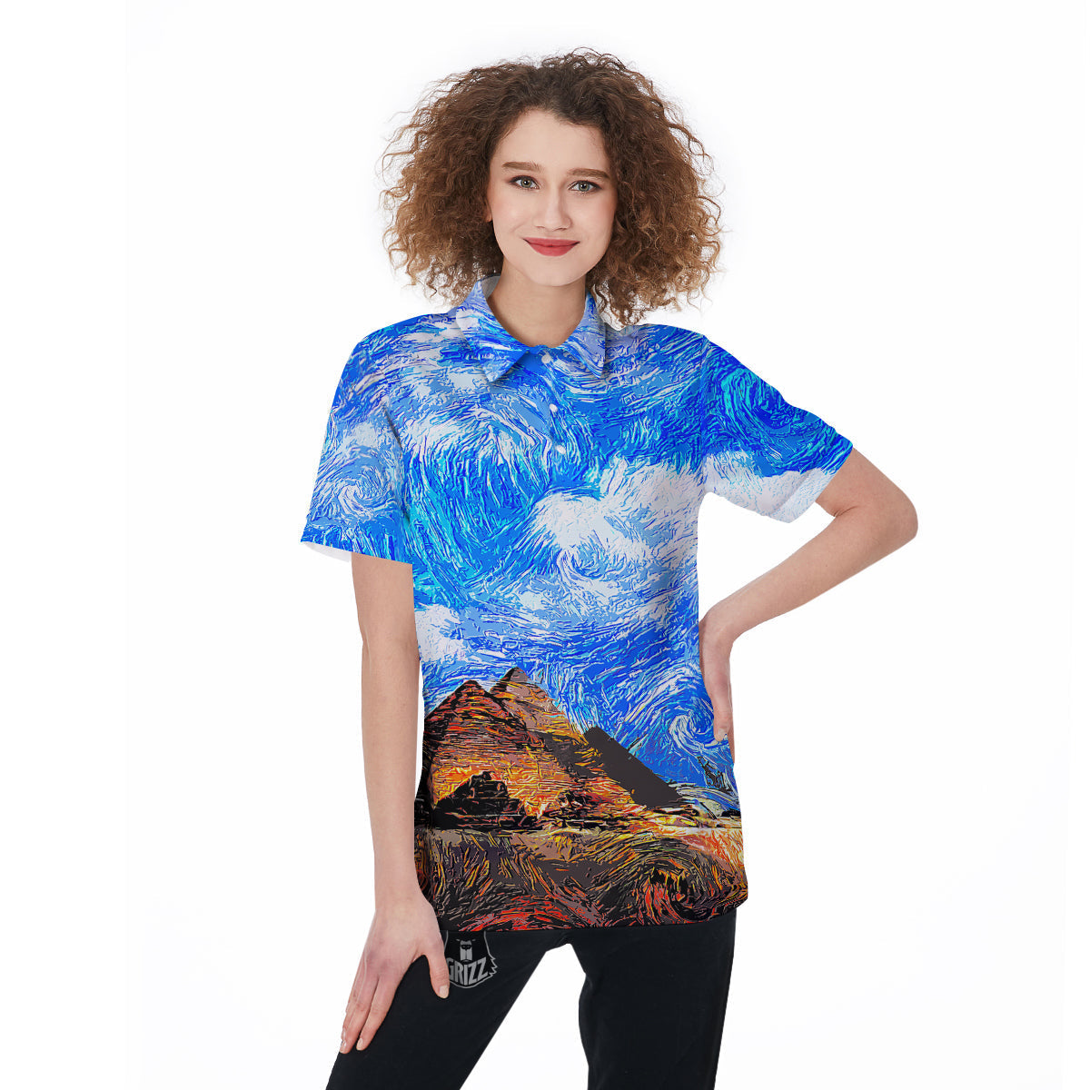 Starring Night Pyramids Print Women's Golf Shirts-grizzshop