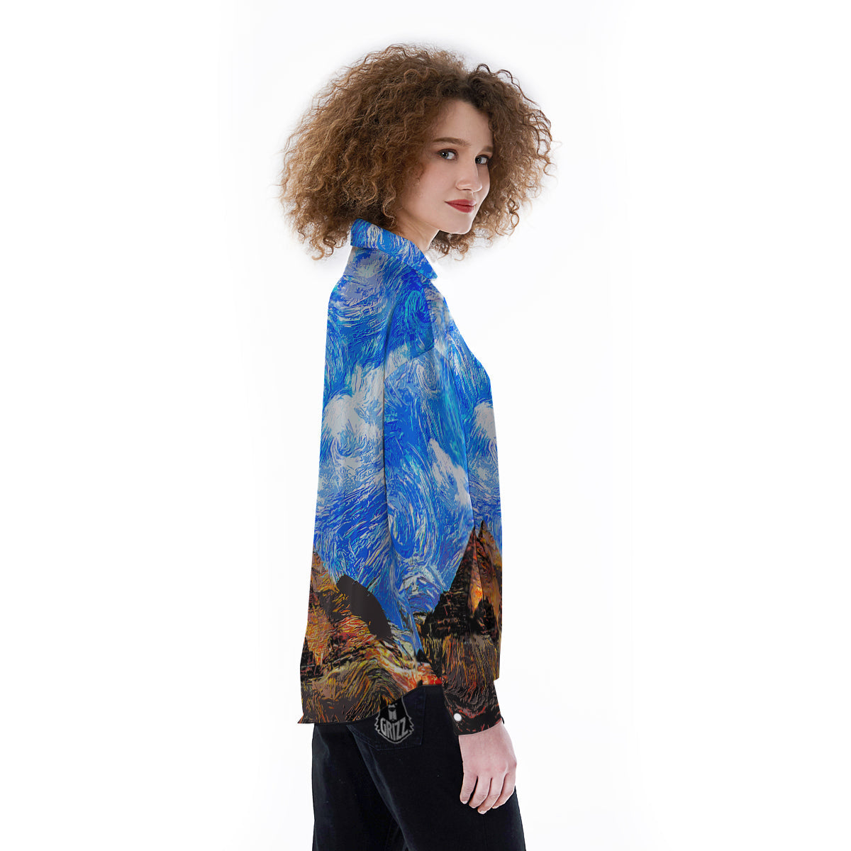 Starring Night Pyramids Print Women's Long Sleeve Shirts-grizzshop