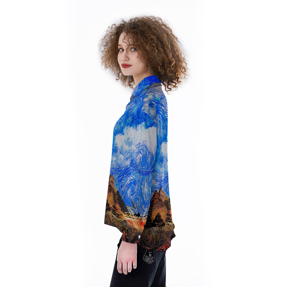 Starring Night Pyramids Print Women's Long Sleeve Shirts-grizzshop