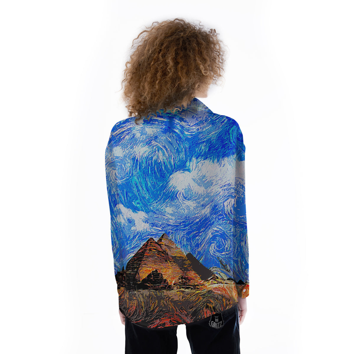Starring Night Pyramids Print Women's Long Sleeve Shirts-grizzshop