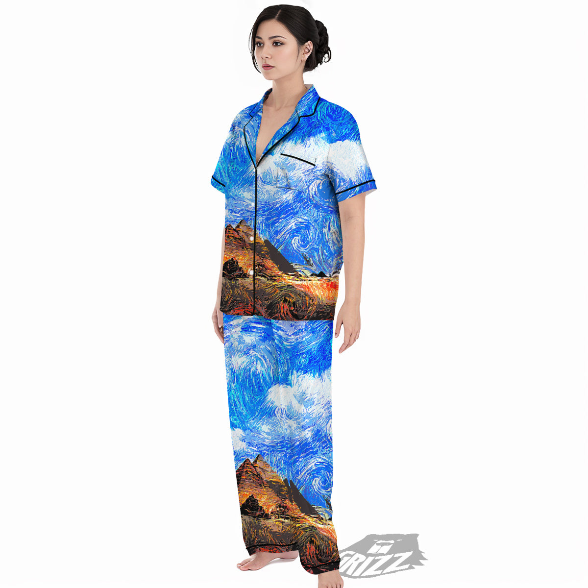 Starring Night Pyramids Print Women's Pajamas Set-grizzshop