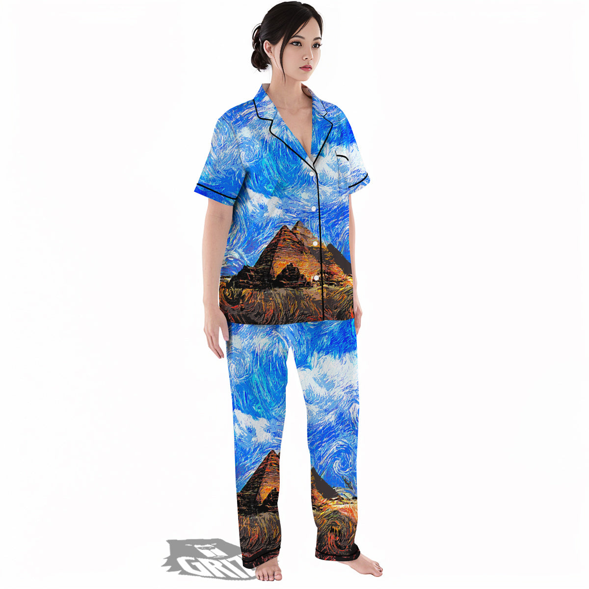 Starring Night Pyramids Print Women's Pajamas Set-grizzshop