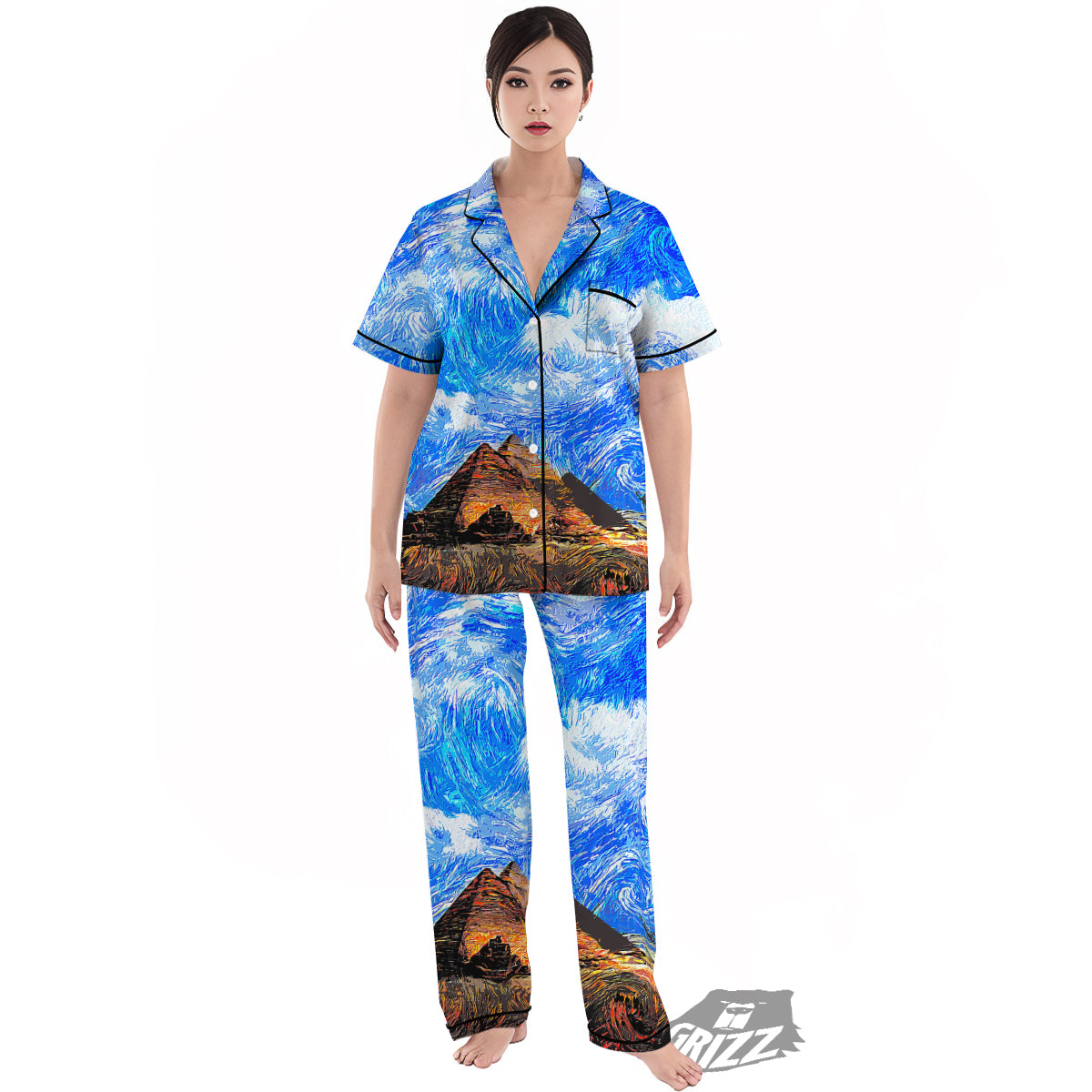 Starring Night Pyramids Print Women's Pajamas Set-grizzshop