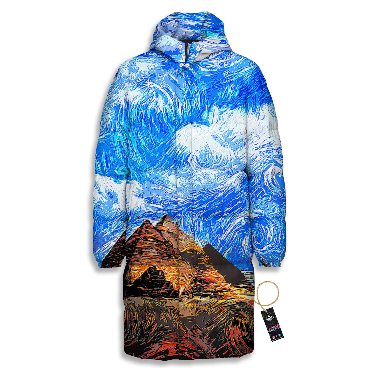 Starring Night Pyramids Print Long Down Jacket