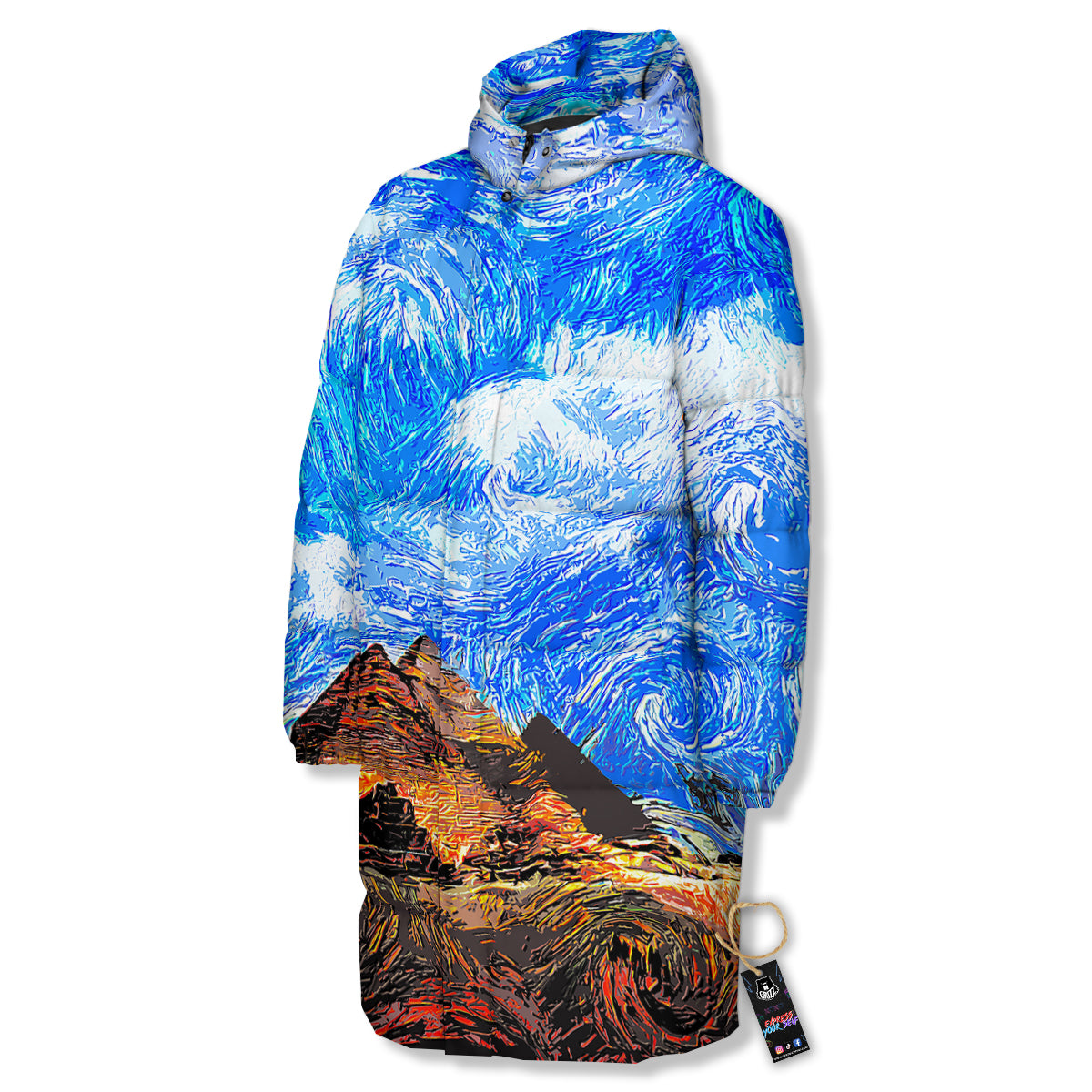 Starring Night Pyramids Print Long Down Jacket