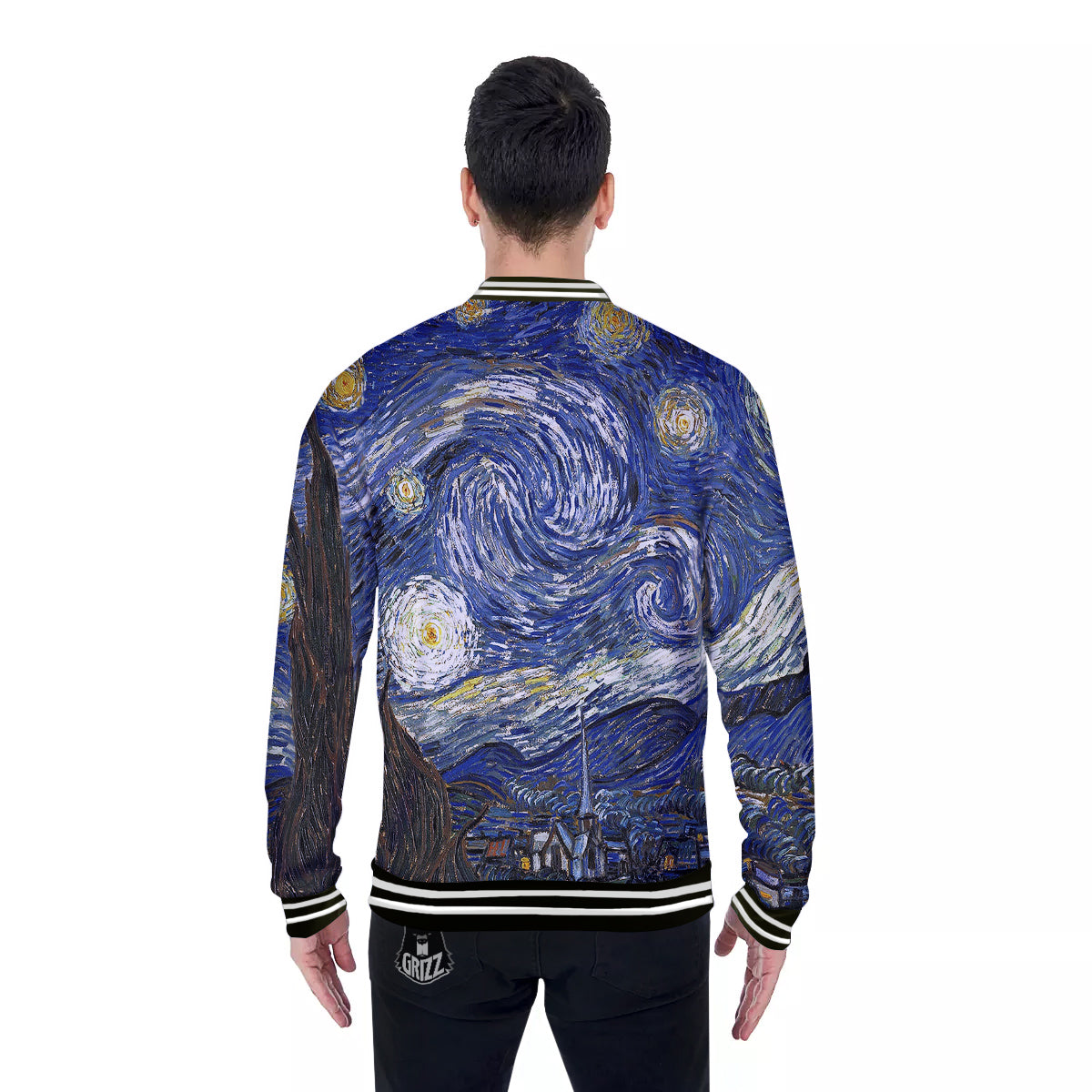 Starry Night Print Baseball Jacket-grizzshop