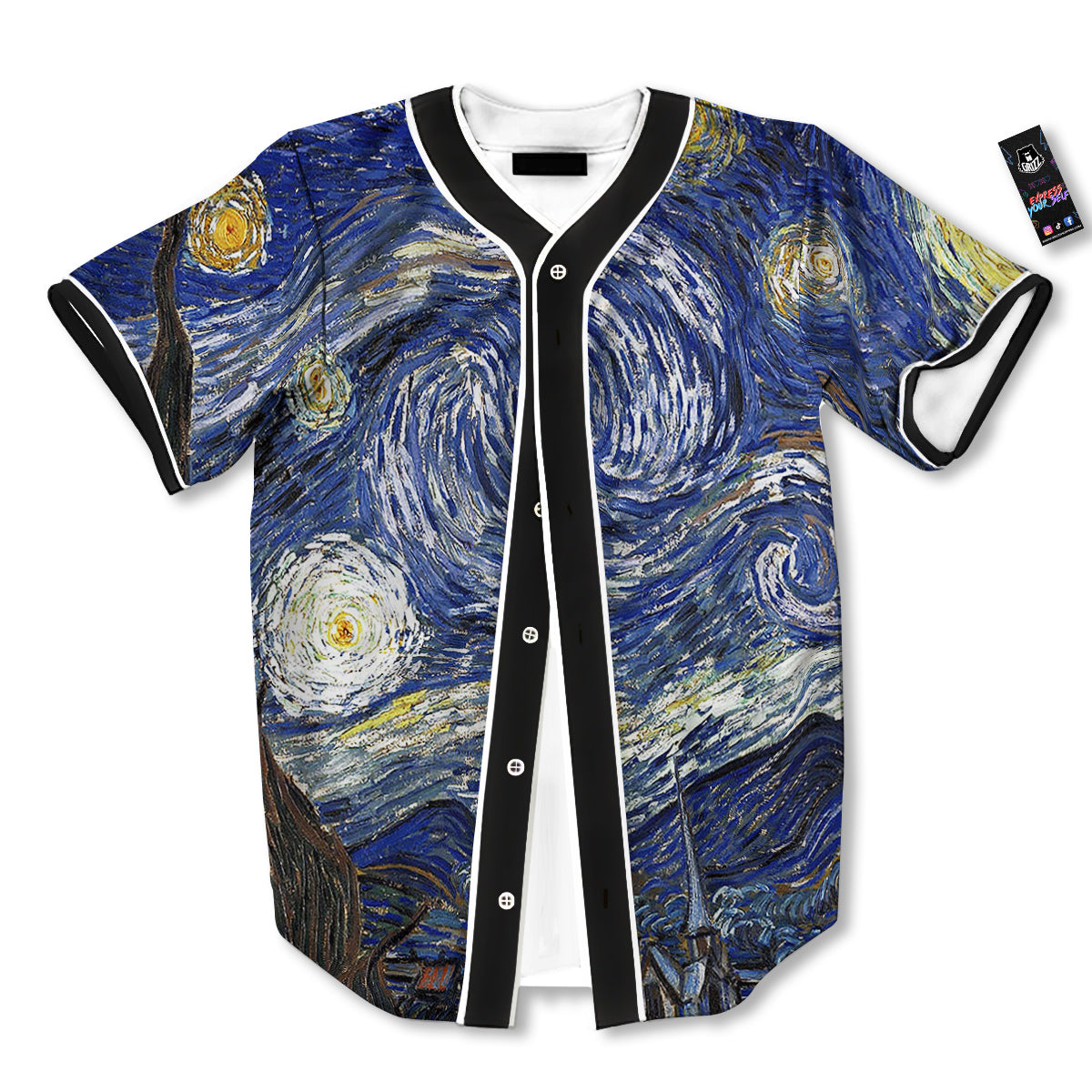 Starry Night Print Baseball Jersey-grizzshop
