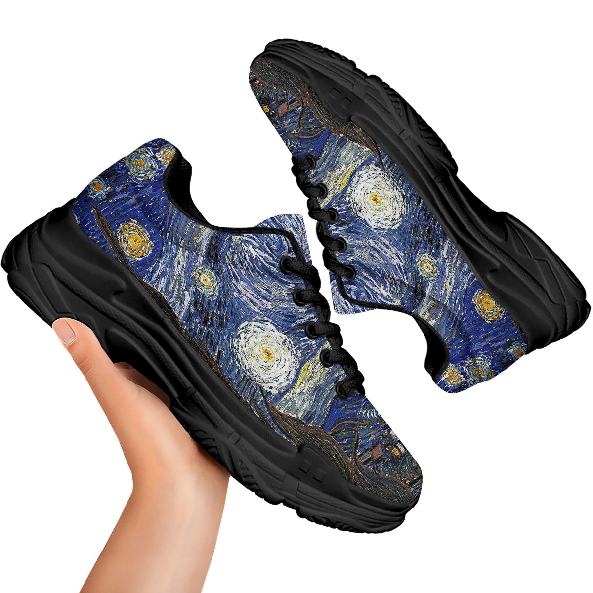 Starry Night Print Black Chunky Shoes-grizzshop