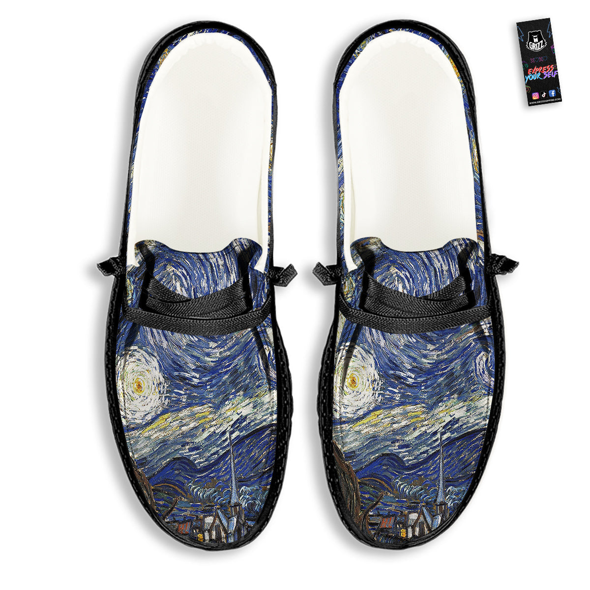 Starry Night Print Black Loafers-grizzshop