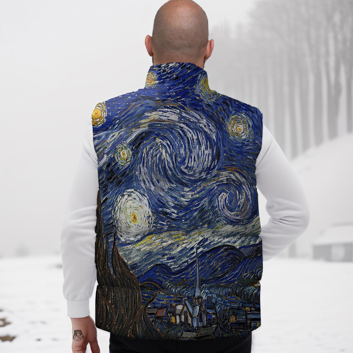Starry Night Print Down Vest