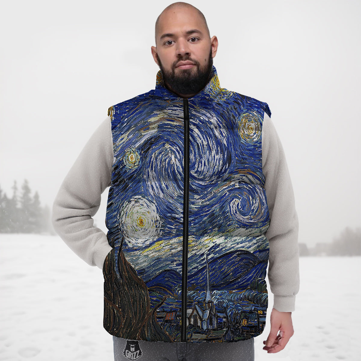 Starry Night Print Down Vest