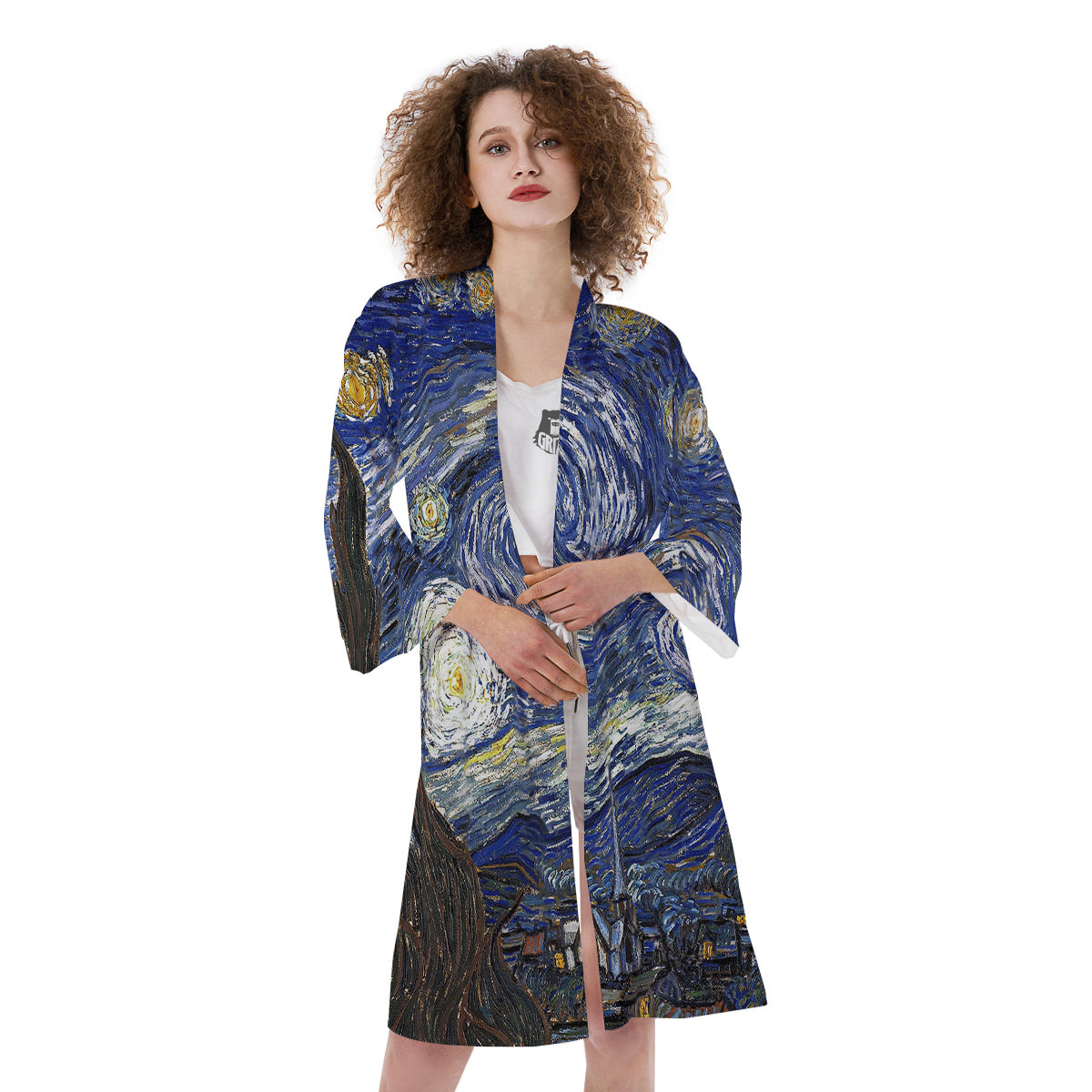 Starry Night Print Kimono-grizzshop