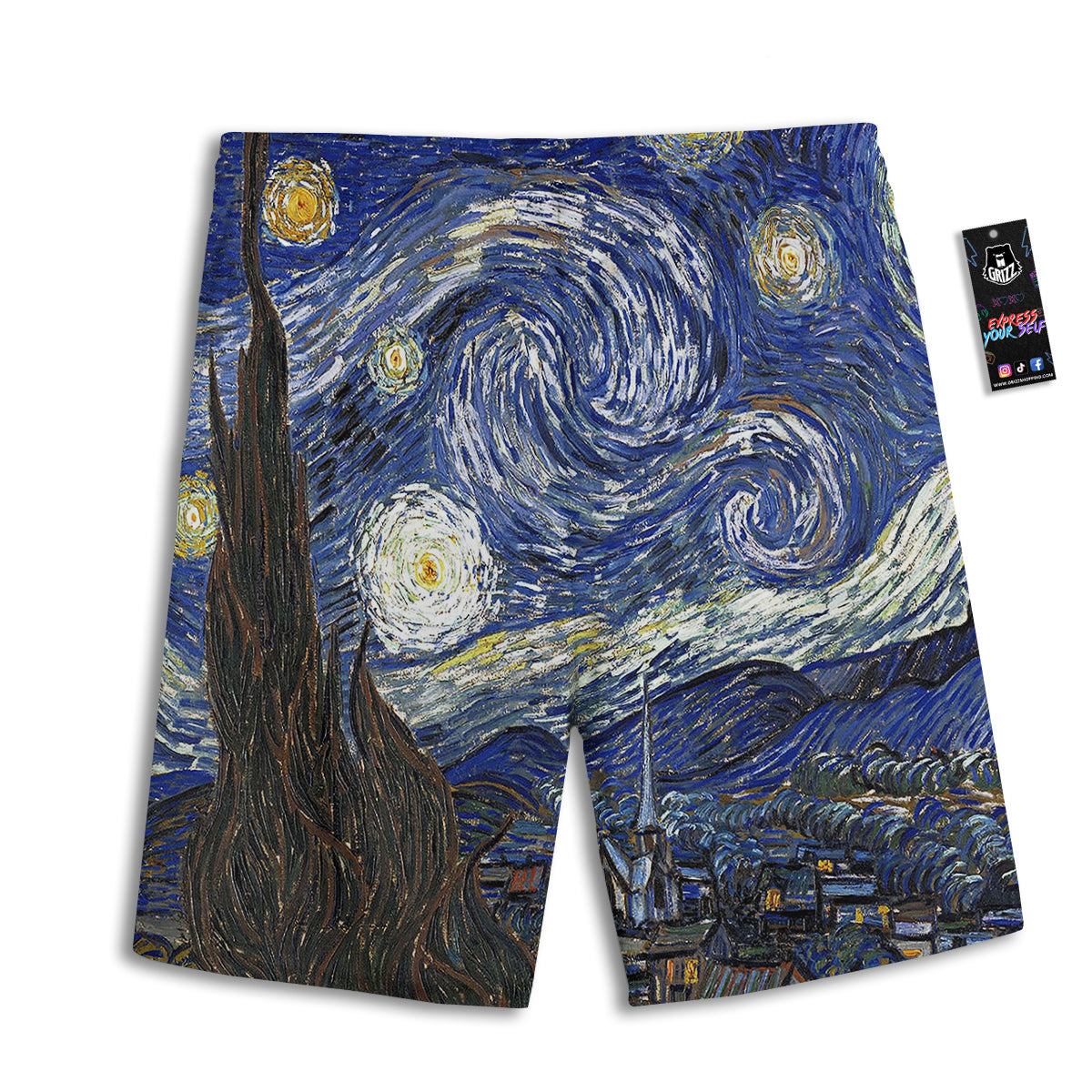 Starry Night Print Men's Athletic Shorts