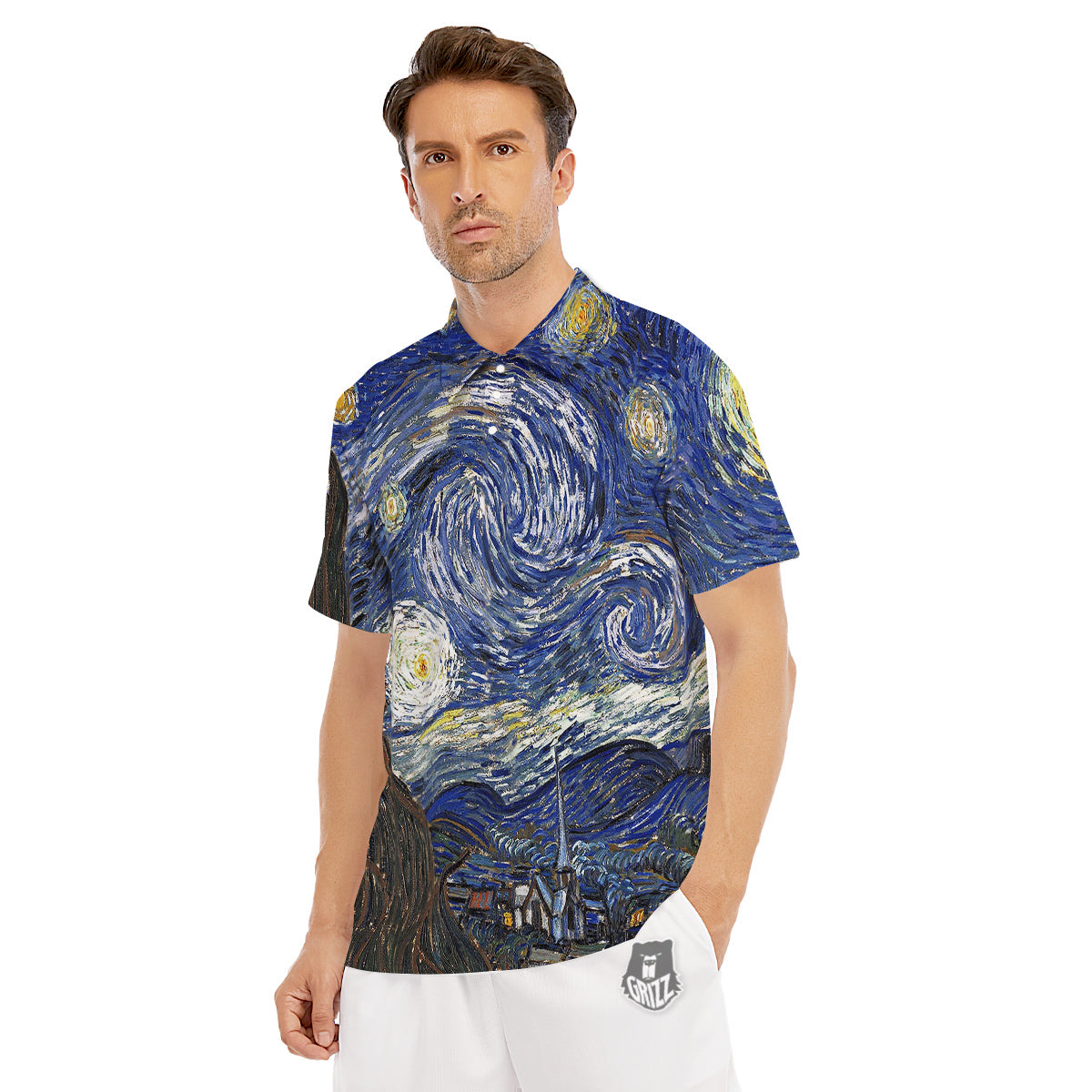 Starry Night Print Men's Golf Shirts-grizzshop