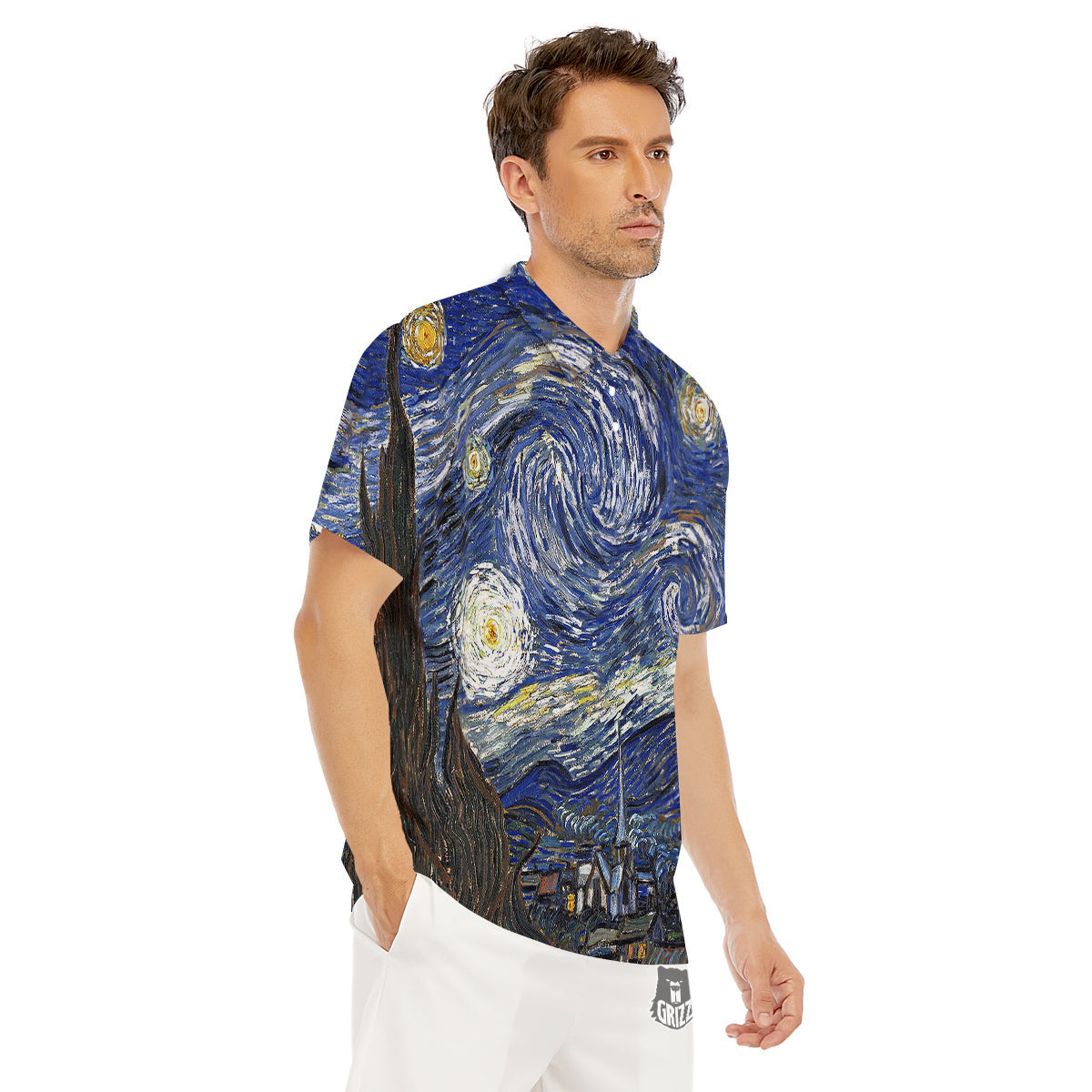 Starry Night Print Men's Golf Shirts-grizzshop