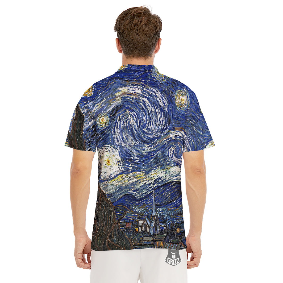 Starry Night Print Men's Golf Shirts-grizzshop