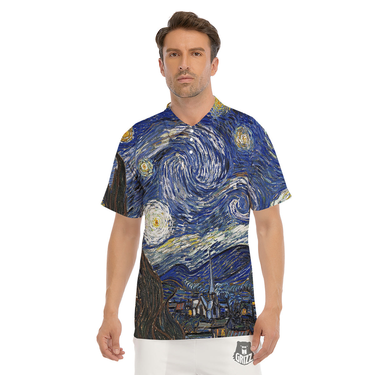 Starry Night Print Men's Golf Shirts-grizzshop