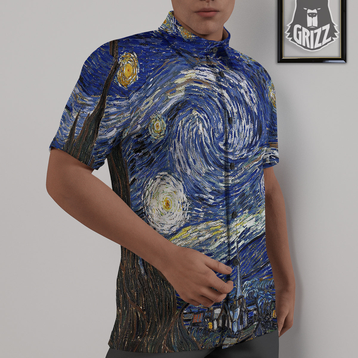 Starry Night Print Untucked Shirts-grizzshop