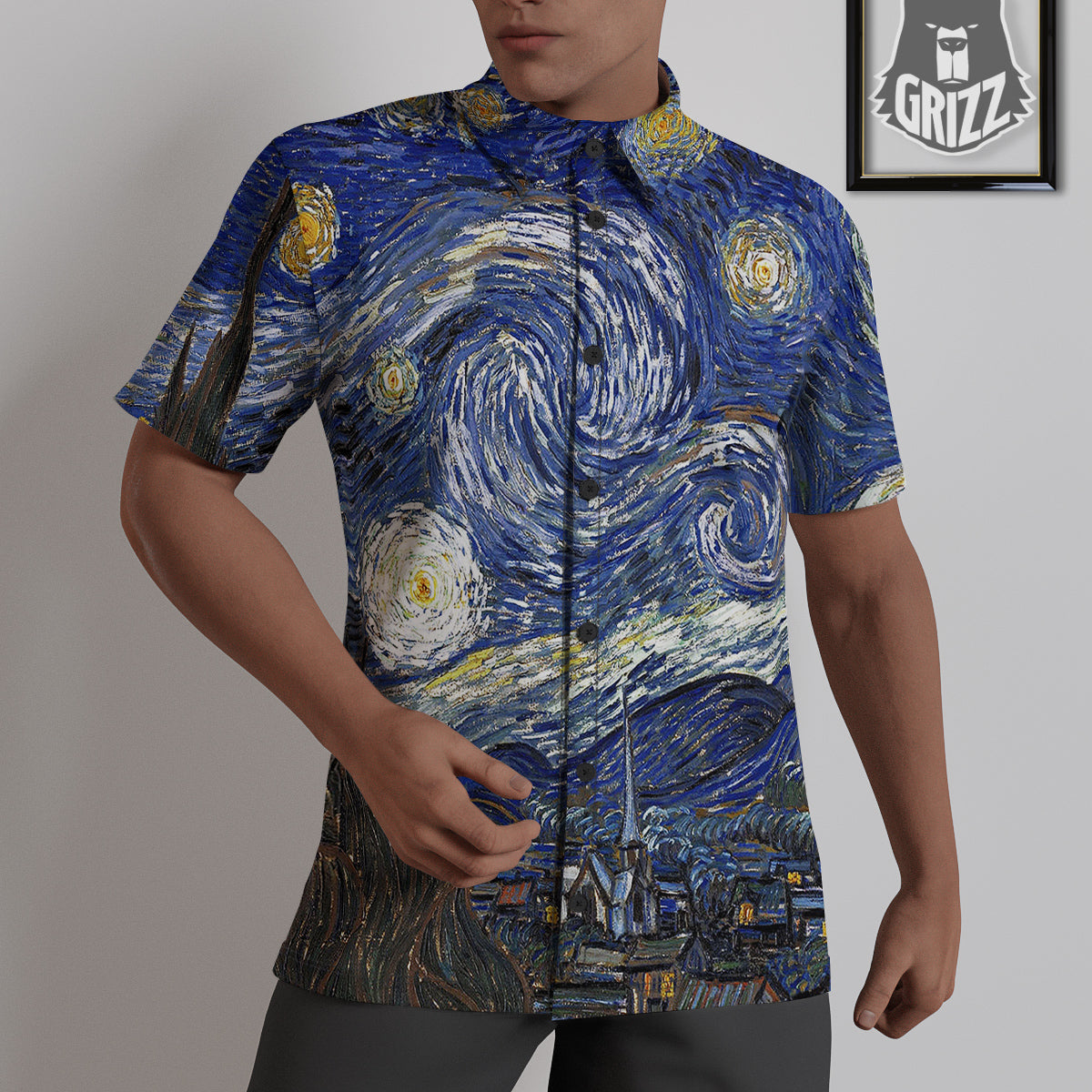 Starry Night Print Untucked Shirts-grizzshop
