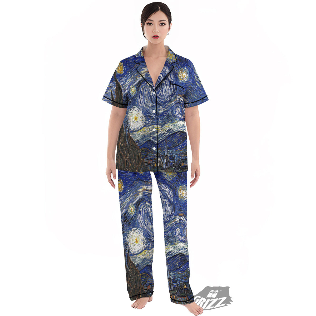Starry Night Print Women's Pajamas Set-grizzshop