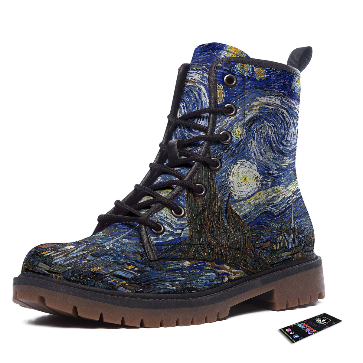 Starry Night Print Work Boots-grizzshop